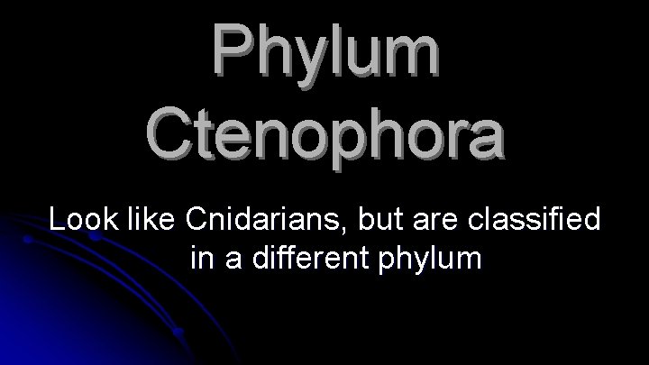 Phylum Ctenophora Look like Cnidarians, but are classified in a different phylum 