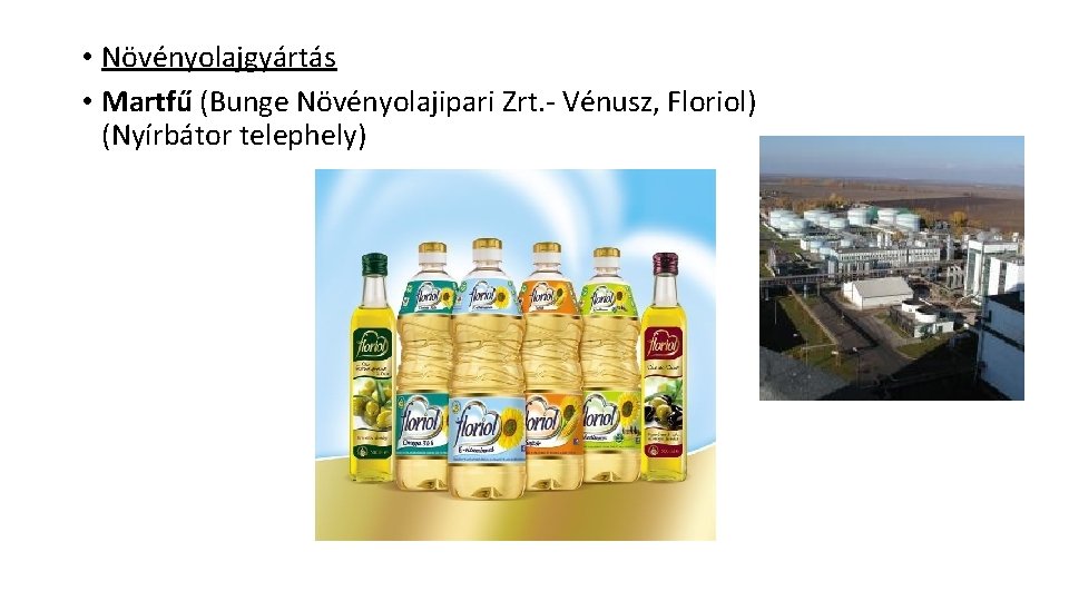 • Növényolajgyártás • Martfű (Bunge Növényolajipari Zrt. - Vénusz, Floriol) (Nyírbátor telephely) 
