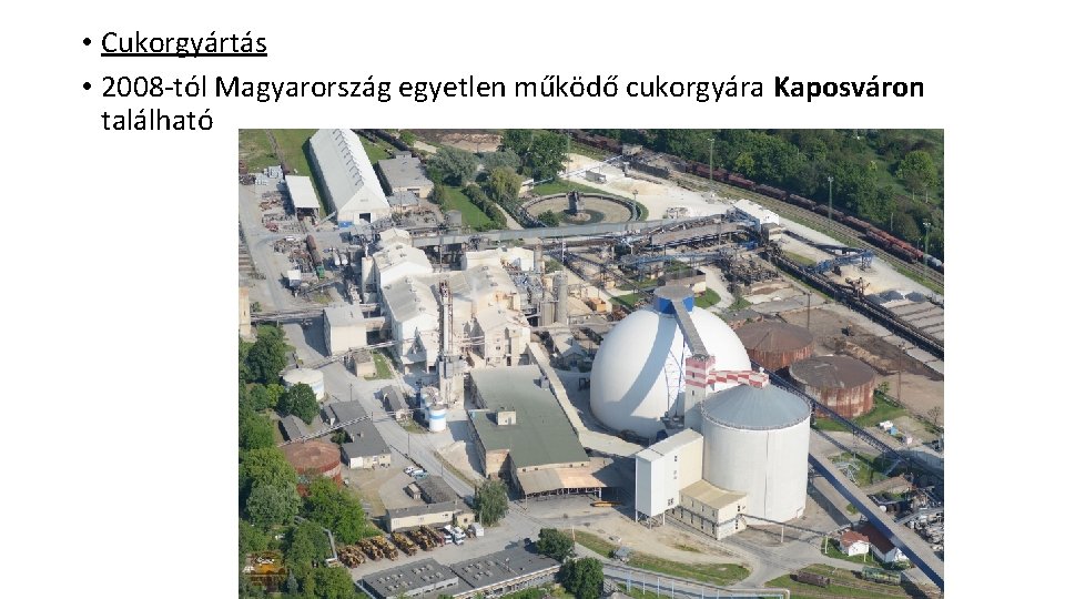  • Cukorgyártás • 2008 -tól Magyarország egyetlen működő cukorgyára Kaposváron található 