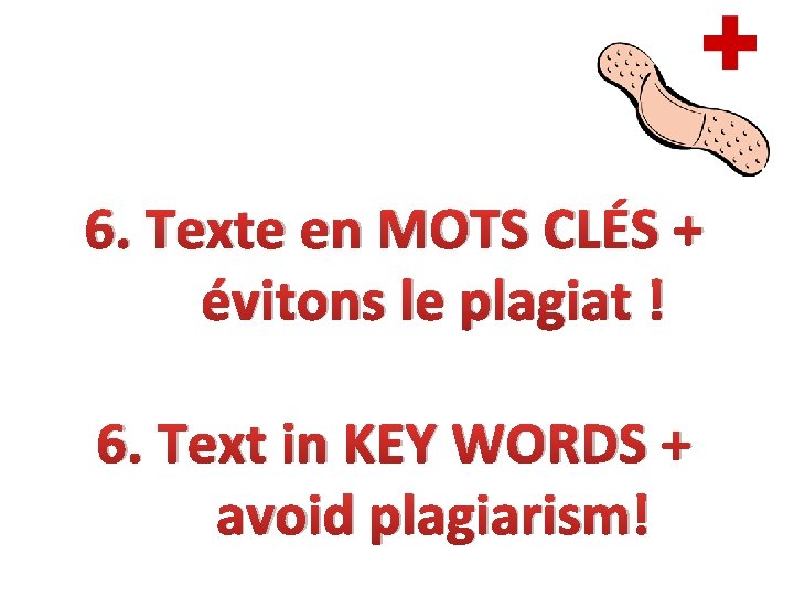 6. Texte en MOTS CLÉS + évitons le plagiat ! 6. Text in KEY