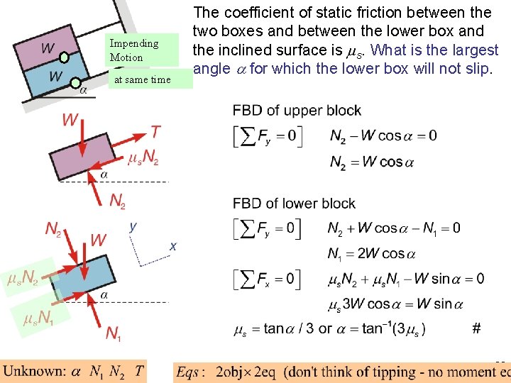 Impending Motion at same time ? The coefficient of static friction between the two