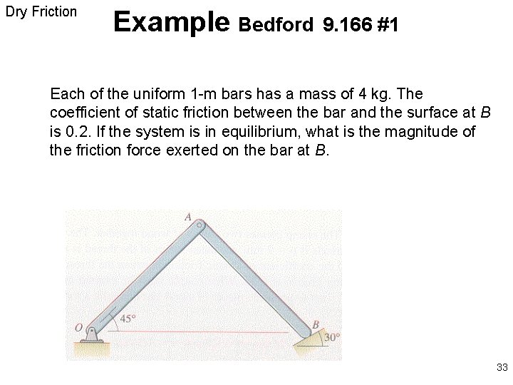 Dry Friction Example Bedford 9. 166 #1 Each of the uniform 1 -m bars