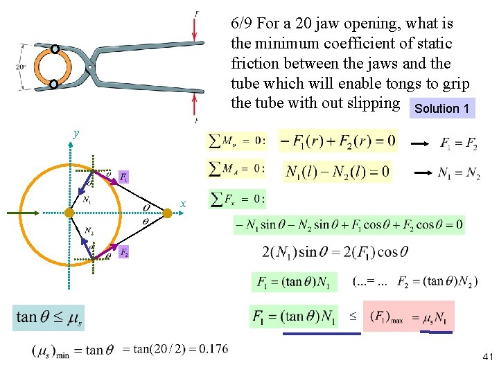 6/9 For a 20 jaw opening, what is the minimum coefficient of static friction