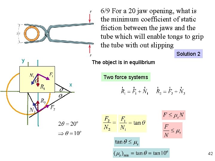 6/9 For a 20 jaw opening, what is the minimum coefficient of static friction