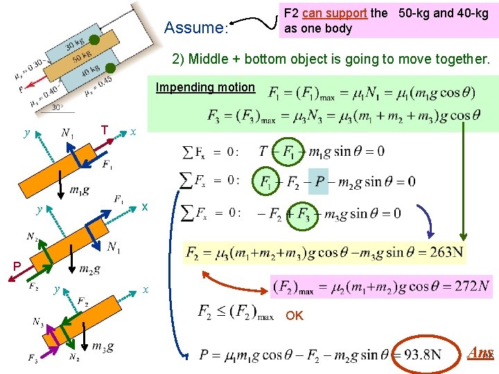 Assume: F 2 can support the 50 -kg and 40 -kg as one body