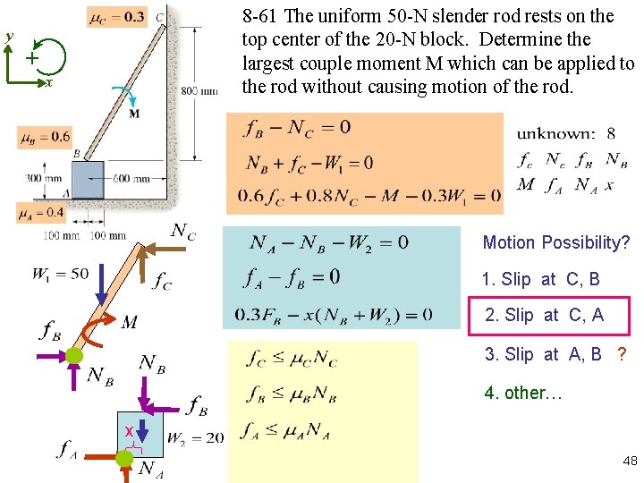 y + 8 -61 The uniform 50 -N slender rod rests on the top