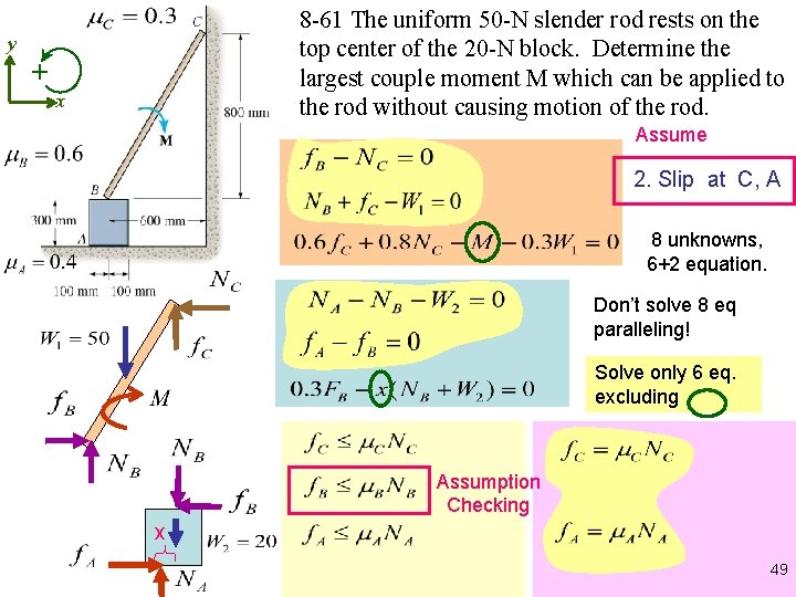 y + 8 -61 The uniform 50 -N slender rod rests on the top
