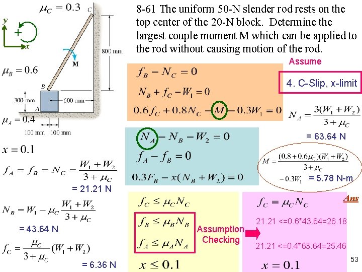 y + 8 -61 The uniform 50 -N slender rod rests on the top
