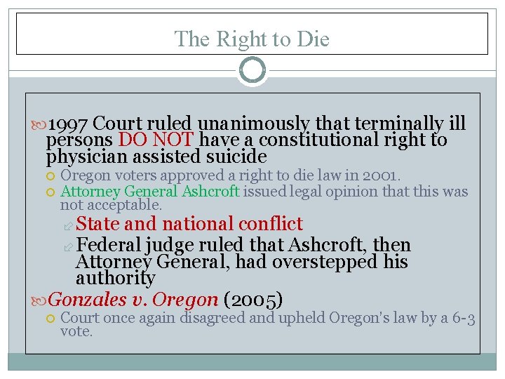 The Right to Die 1997 Court ruled unanimously that terminally ill persons DO NOT