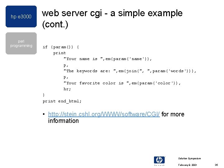 hp e 3000 perl programming web server cgi - a simple example (cont. ) hp e 3000 perl programming web server cgi - a simple example (cont. )