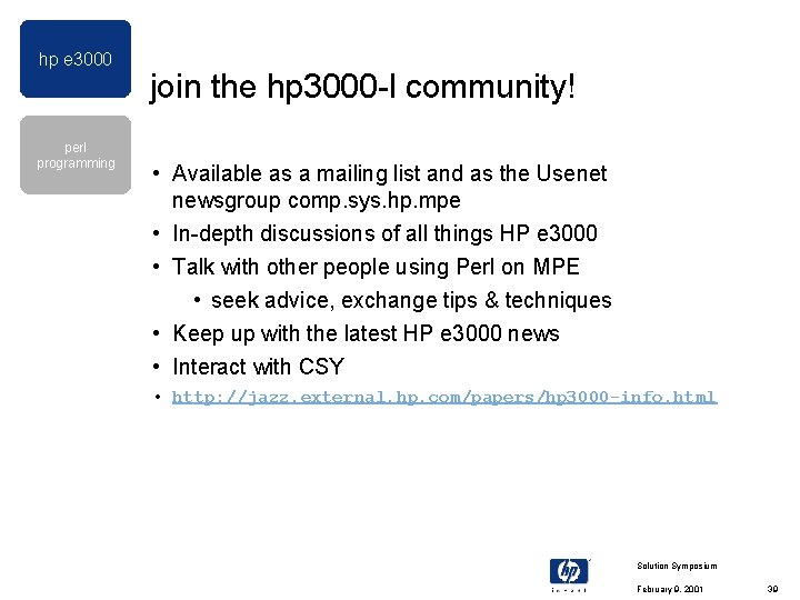 hp e 3000 perl programming join the hp 3000 -l community! • Available as hp e 3000 perl programming join the hp 3000 -l community! • Available as