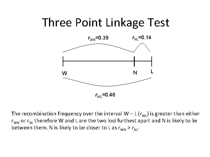 Three Point Linkage Test r. WN=0. 39 r. NL=0. 14 N W L r.