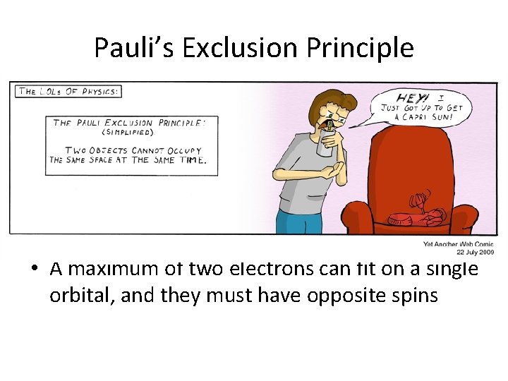 Pauli’s Exclusion Principle • A maximum of two electrons can fit on a single