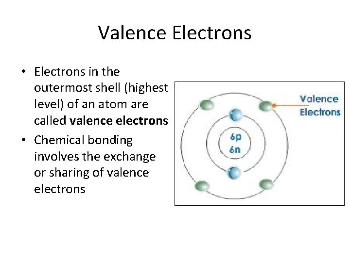 Valence Electrons • Electrons in the outermost shell (highest level) of an atom are