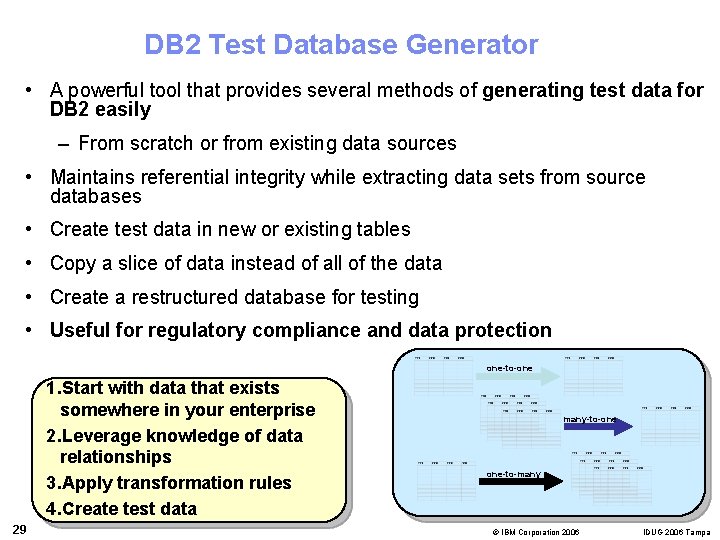 DB 2 Test Database Generator • A powerful tool that provides several methods of