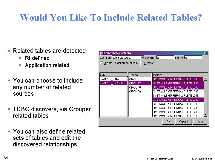 Would You Like To Include Related Tables? § Related tables are detected § RI