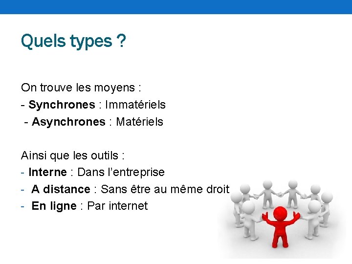 Quels types ? On trouve les moyens : - Synchrones : Immatériels - Asynchrones