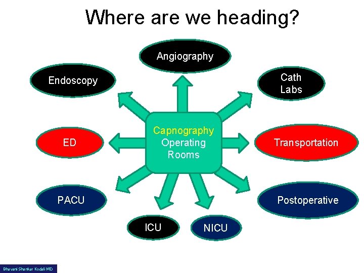 Where are we heading? Angiography Cath Labs Endoscopy ED Capnography Operating Rooms PACU Postoperative