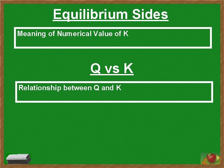 Equilibrium Sides Meaning of Numerical Value of K Q vs K Relationship between Q