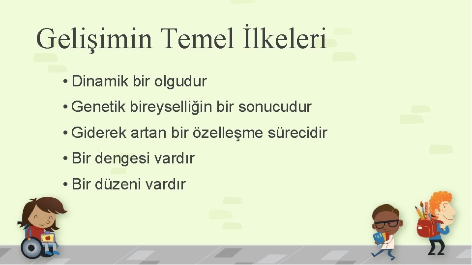 Gelişimin Temel İlkeleri • Dinamik bir olgudur • Genetik bireyselliğin bir sonucudur • Giderek