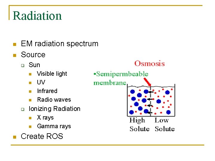 Radiation n n EM radiation spectrum Source q Sun n n q Ionizing Radiation