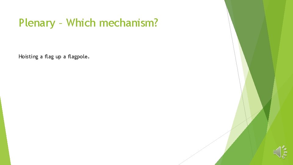 Plenary – Which mechanism? Hoisting a flag up a flagpole. 