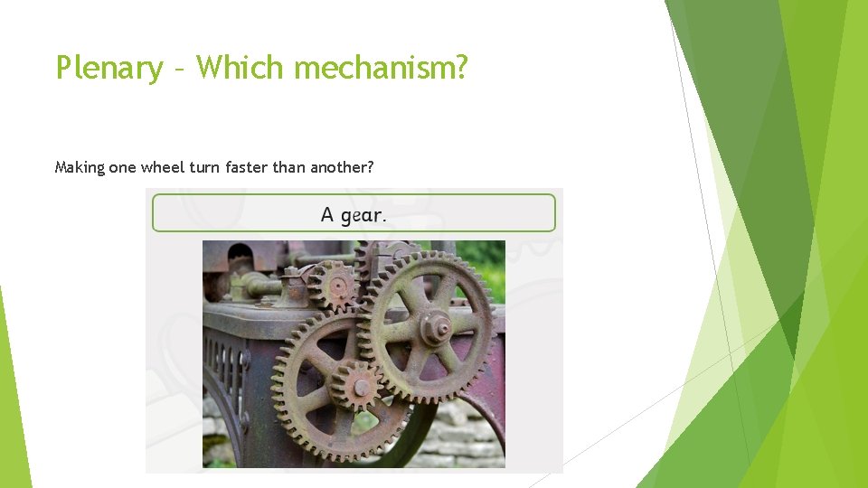Plenary – Which mechanism? Making one wheel turn faster than another? 