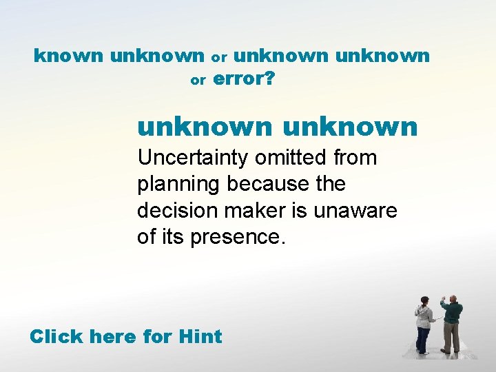 known unknown or unknown error? or unknown Uncertainty omitted from planning because the decision