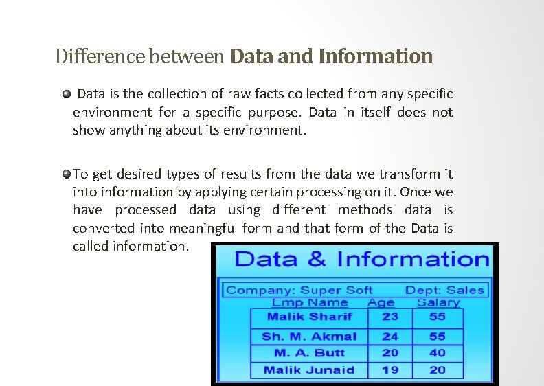 Difference between Data and Information Data is the collection of raw facts collected from