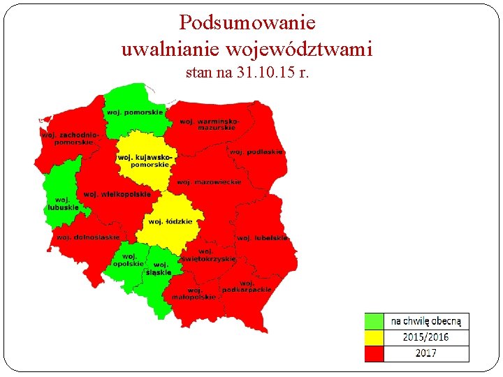 Podsumowanie uwalnianie województwami stan na 31. 10. 15 r. 