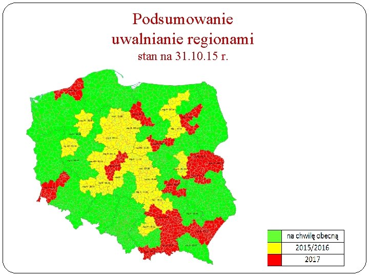 Podsumowanie uwalnianie regionami stan na 31. 10. 15 r. 