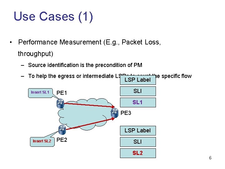 Use Cases (1) • Performance Measurement (E. g. , Packet Loss, throughput) – Source