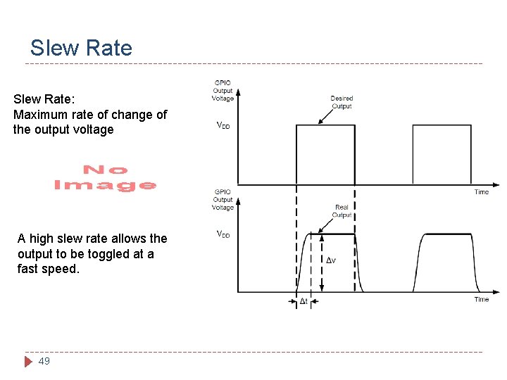 Slew Rate: Maximum rate of change of the output voltage A high slew rate