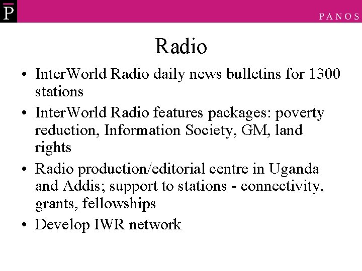 Radio • Inter. World Radio daily news bulletins for 1300 stations • Inter. World