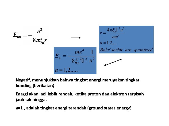 Negatif, menunjukkan bahwa tingkat energi merupakan tingkat bonding (berikatan) Energi akan jadi lebih rendah,