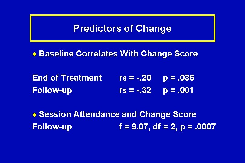 Predictors of Change t Baseline Correlates With Change Score End of Treatment Follow-up t
