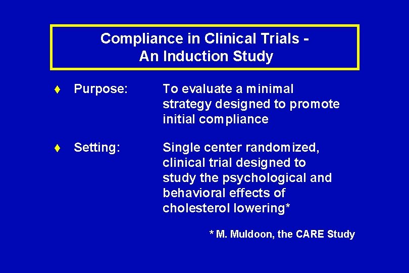 Compliance in Clinical Trials An Induction Study t Purpose: To evaluate a minimal strategy