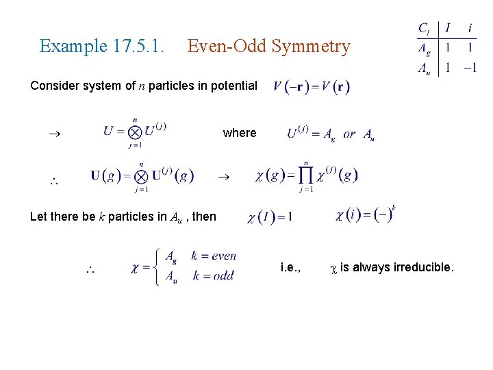 Example 17. 5. 1. Even-Odd Symmetry Consider system of n particles in potential where Example 17. 5. 1. Even-Odd Symmetry Consider system of n particles in potential where
