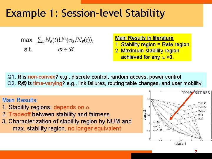 Example 1: Session-level Stability Main Results in literature 1. Stability region = Rate region