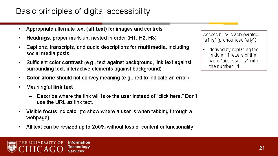 Basic principles of digital accessibility • Appropriate alternate text (alt text) for images and