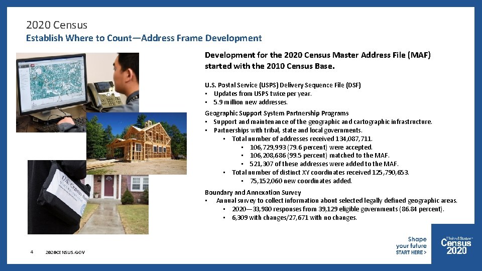 2020 Census Establish Where to Count—Address Frame Development for the 2020 Census Master Address