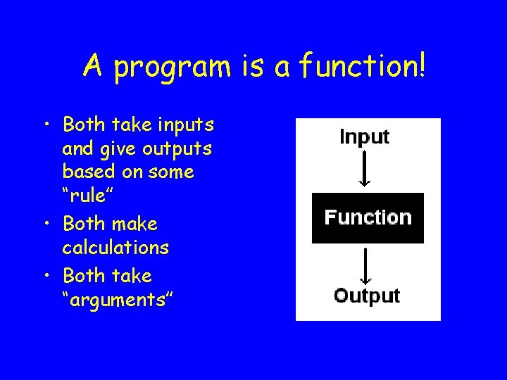 A program is a function! • Both take inputs and give outputs based on