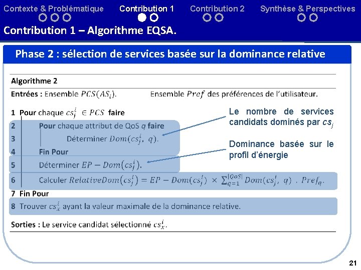 Contexte & Problématique Contribution 1 Contribution 2 Synthèse & Perspectives Contribution 1 – Algorithme