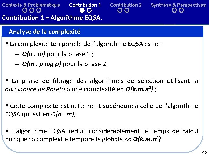 Contexte & Problématique Contribution 1 Contribution 2 Synthèse & Perspectives Contribution 1 – Algorithme