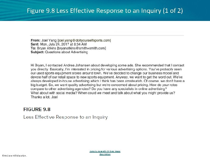 Figure 9. 8 Less Effective Response to an Inquiry (1 of 2) ©Mc. Graw-Hill