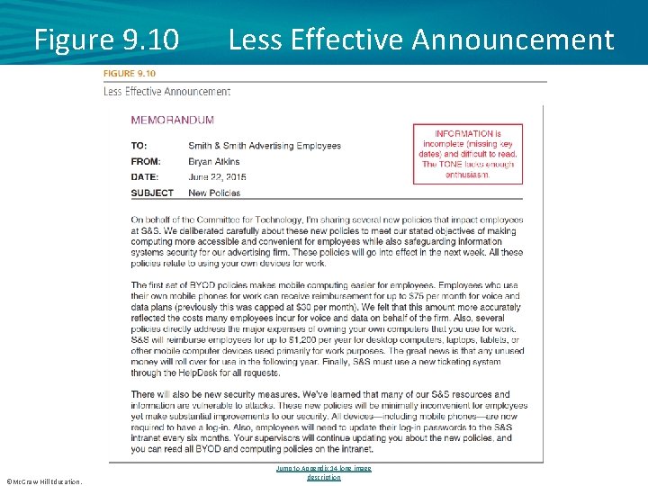 Figure 9. 10 ©Mc. Graw-Hill Education. Less Effective Announcement Jump to Appendix 14 long