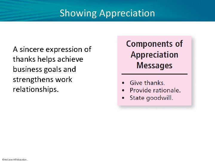 Showing Appreciation A sincere expression of thanks helps achieve business goals and strengthens work