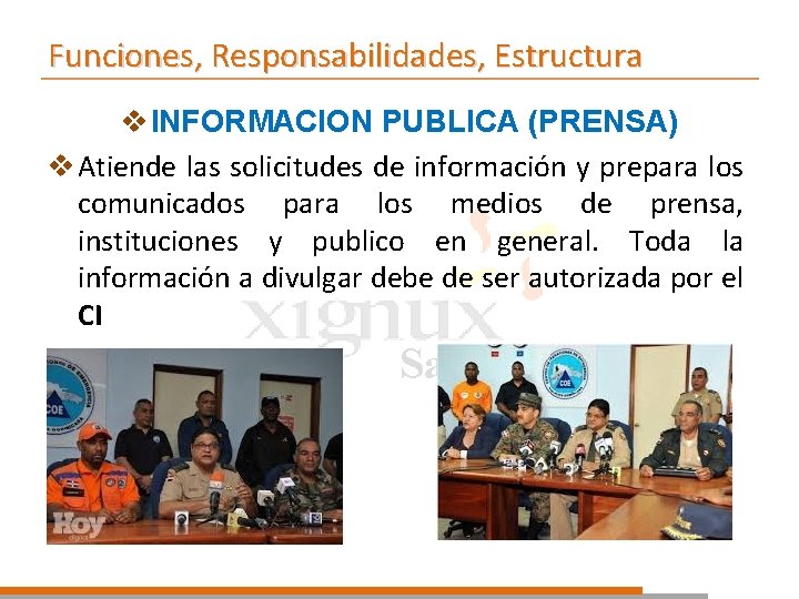 Funciones, Responsabilidades, Estructura v INFORMACION PUBLICA (PRENSA) v Atiende las solicitudes de información y