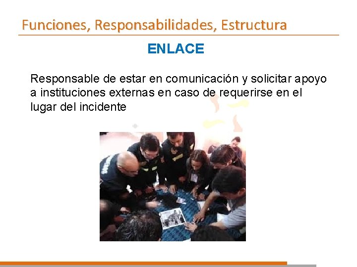 Funciones, Responsabilidades, Estructura ENLACE Responsable de estar en comunicación y solicitar apoyo a instituciones