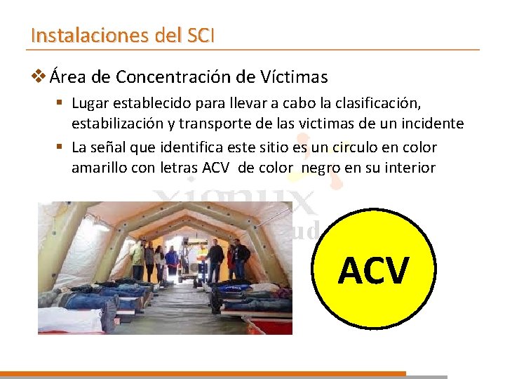 Instalaciones del SCI v Área de Concentración de Víctimas § Lugar establecido para llevar